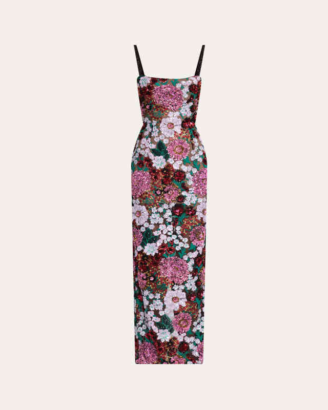 Dahlia Floral Sequin Column Gown
